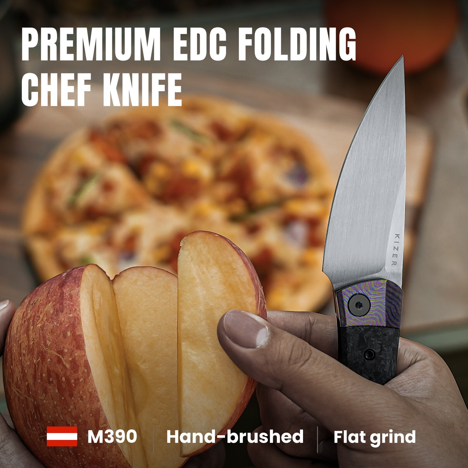 Kizer Mini MoMo Drop Point Folding Knife M390 Blade Titanium&Carbon Handle