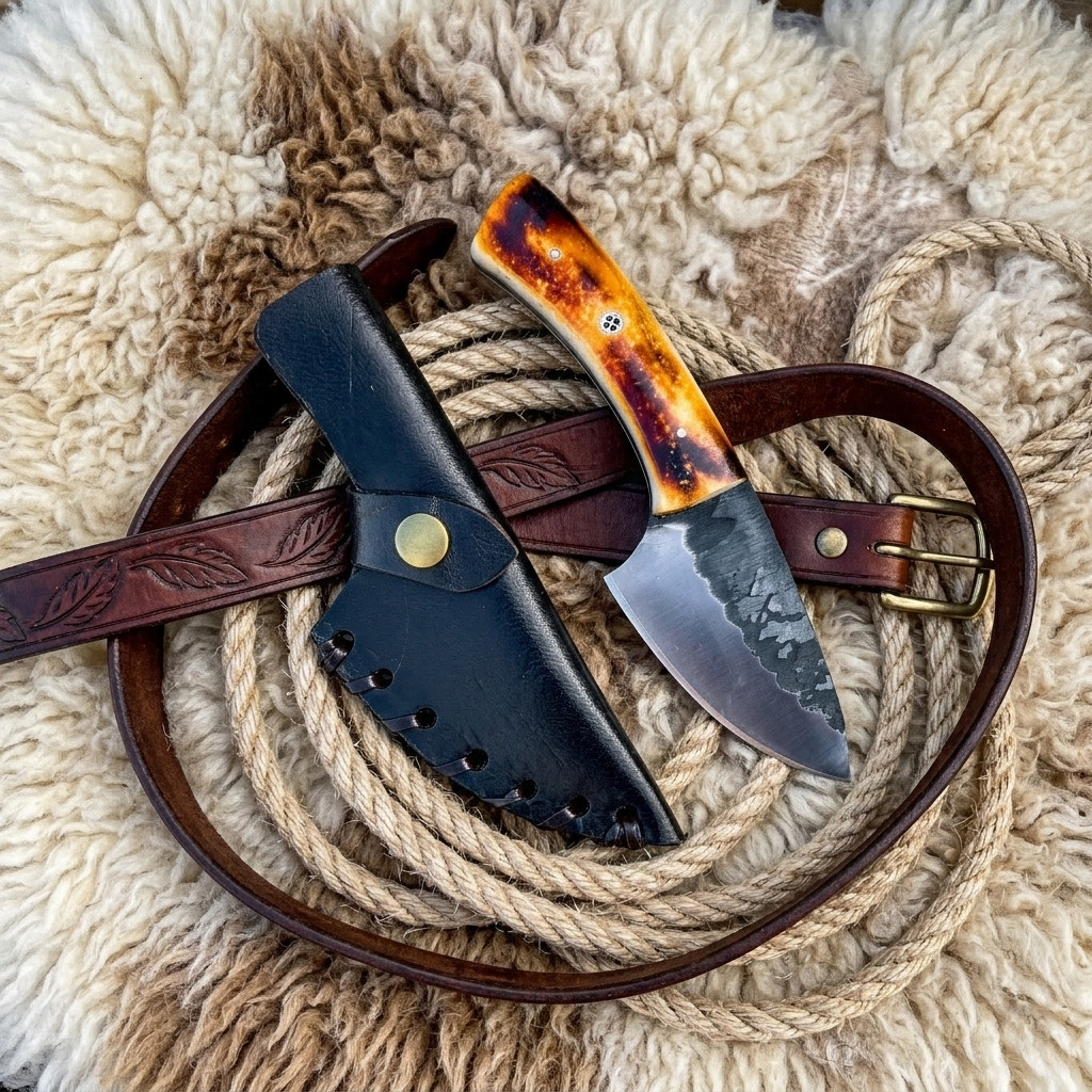7inch Skinner Hunting Knife with Sheath, Forged Blade EDC Bone Handle