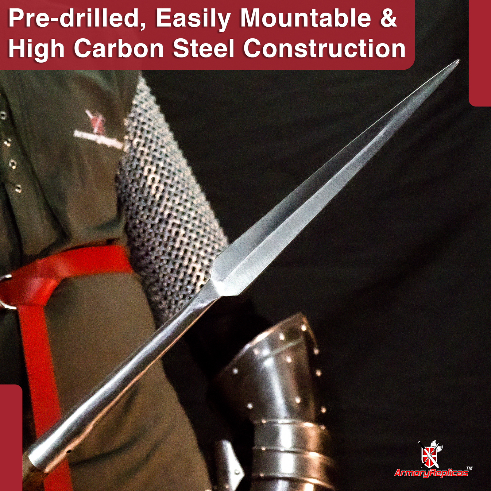 Functional Medieval 1095 High Carbon Steel Predrilled Viking Hewing Spearhead
