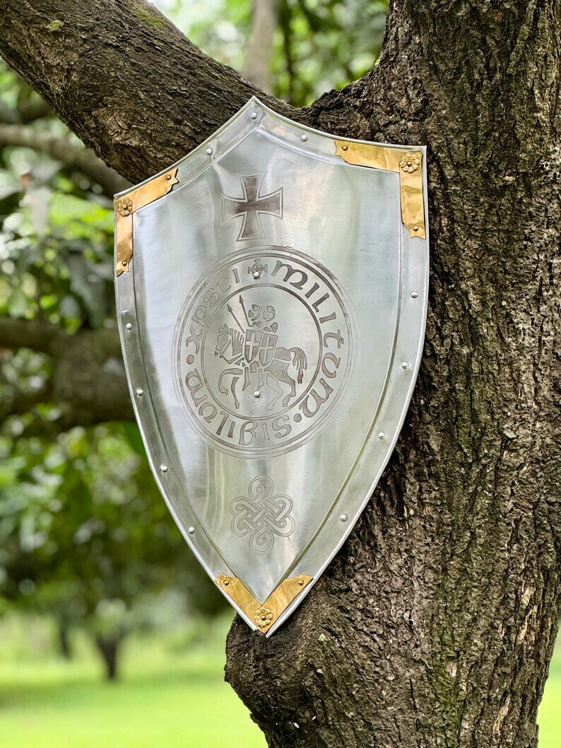 24» Templar Heater Shield a Knight’s Cross Design for LARP & Christmas Gift