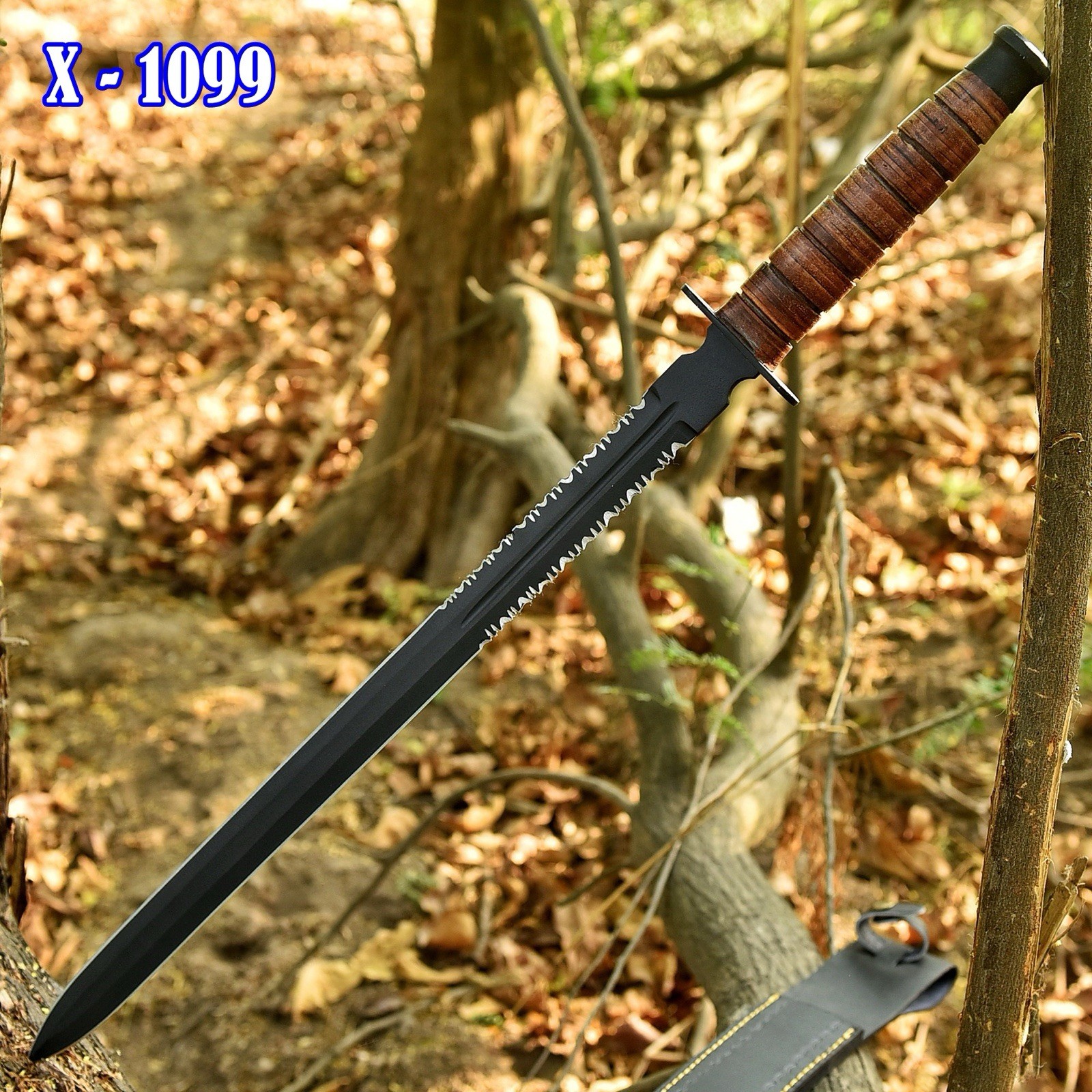 US 1942 Double-Edge Combat Sword and Leather Sheath | Overall Handmade Knives