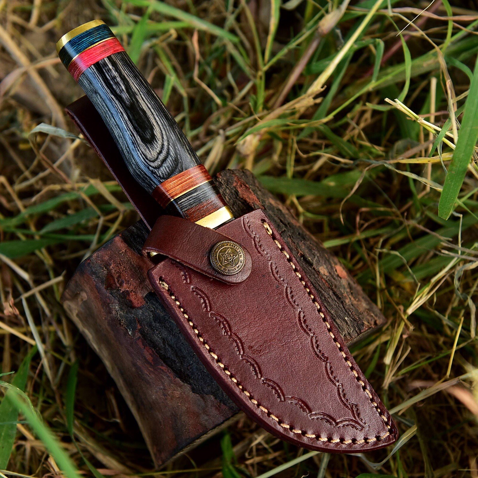 8.25”Handmade Damascus Steel Fixed Blade Hunting Skinner Knife Wood Handle