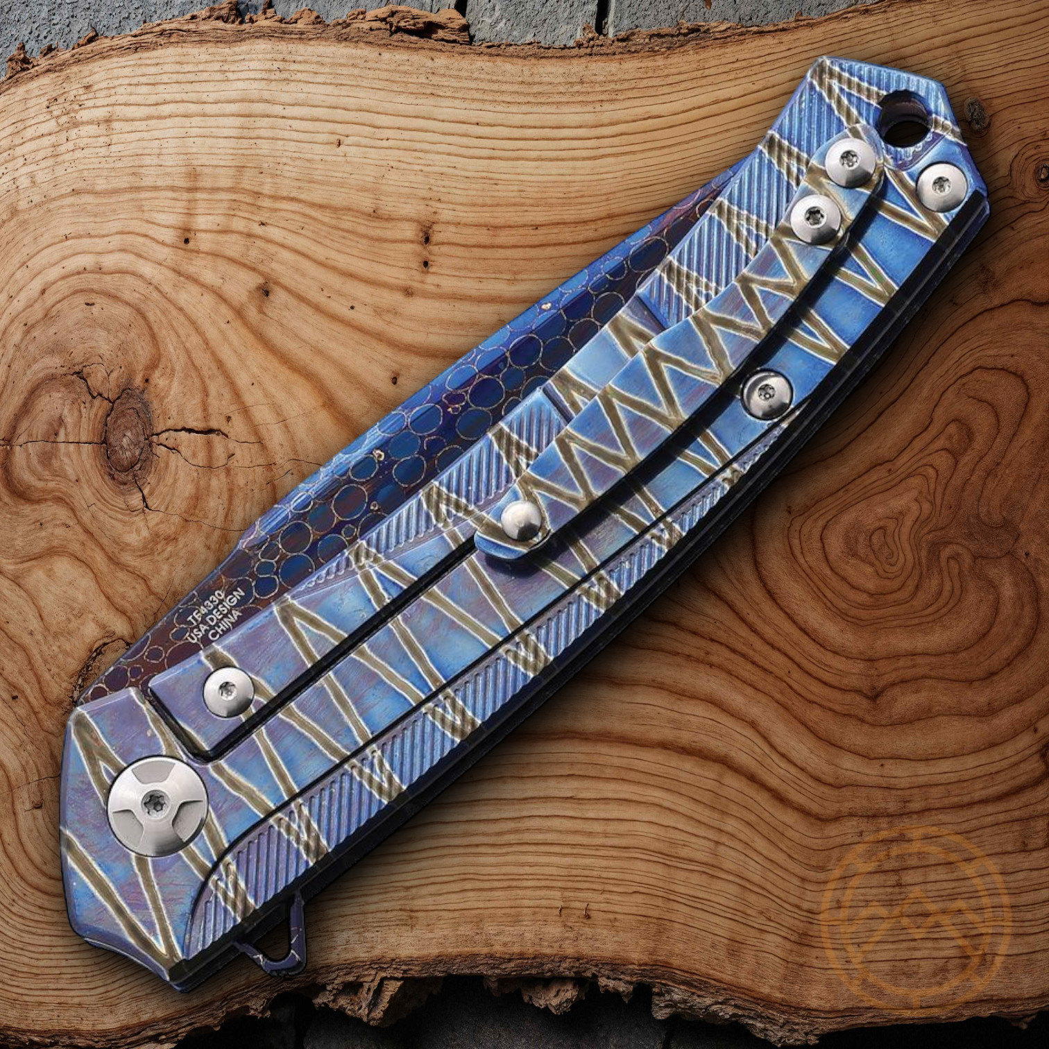 Defcon JK Folding Knife 3.75″ Damascus Steel Blade Titanium/Timascus Handle