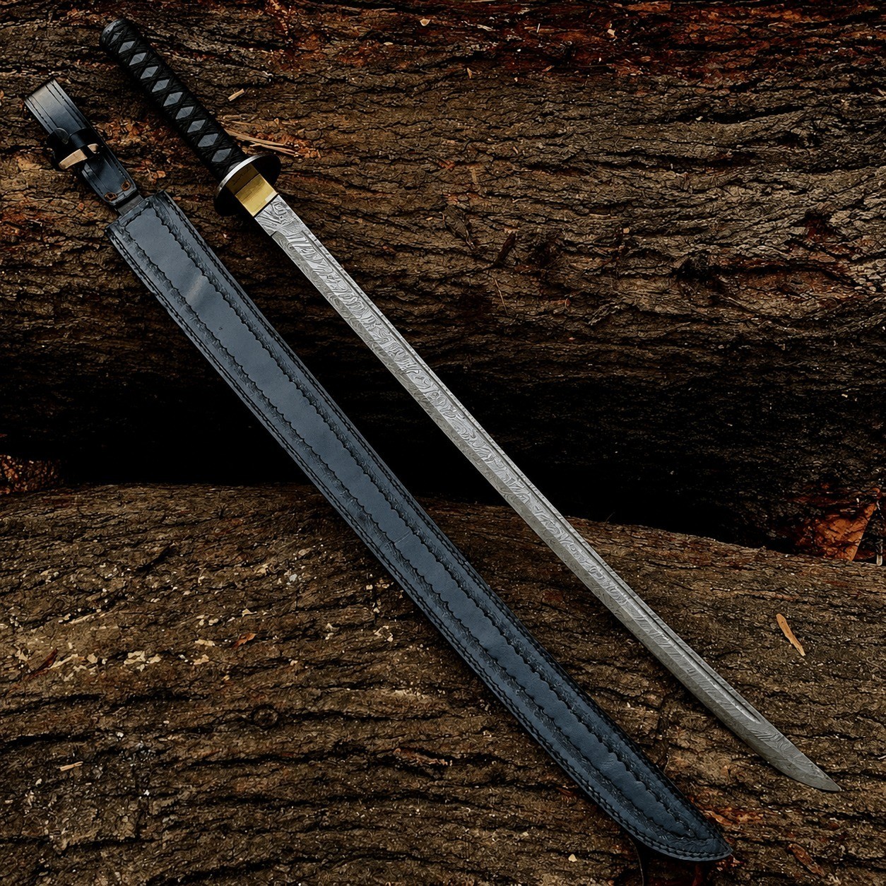 HANDMADE JAPANESE SAMURAI KATANA SWORD DAMASCUS FOLDED STEEL SHARP FULL TANG