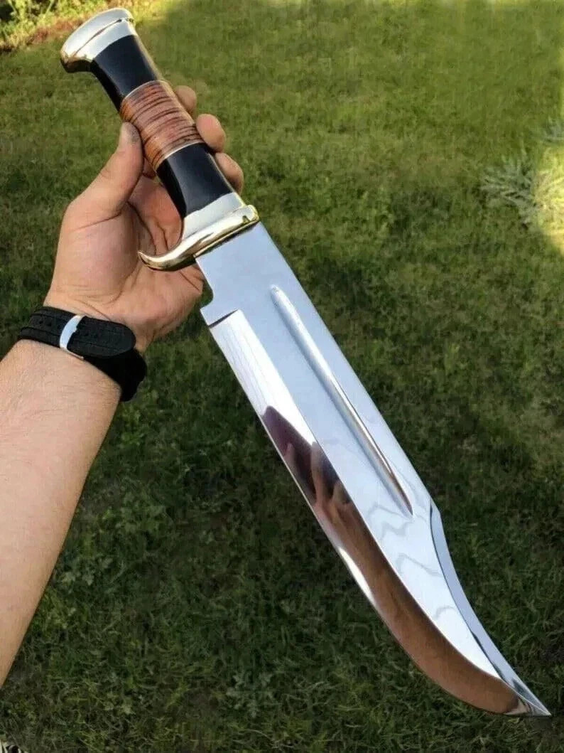 18″ HAND FORGED Hunting Crocodile Dundee High Polish Survival Bowie Knife+Sheath