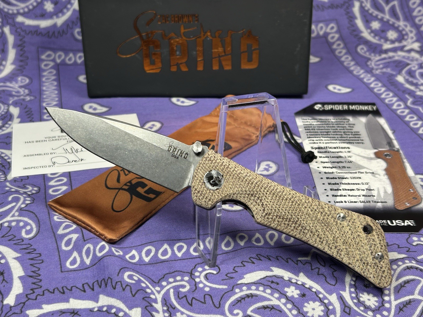 🔥 New Southern Grind Spider Monkey Natural Micarta Handle Titanium Liners S35VN