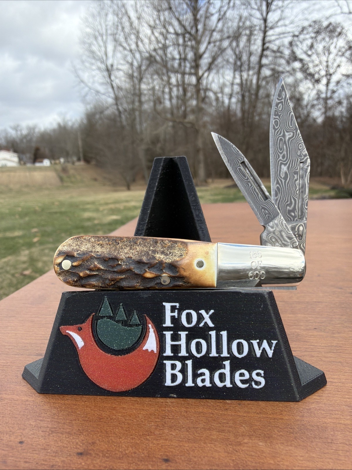 BEAR & SON INDIA STAG BONE DAMASCUS STEEL BCGS281D 1/2 BABY BARLOW KNIFE