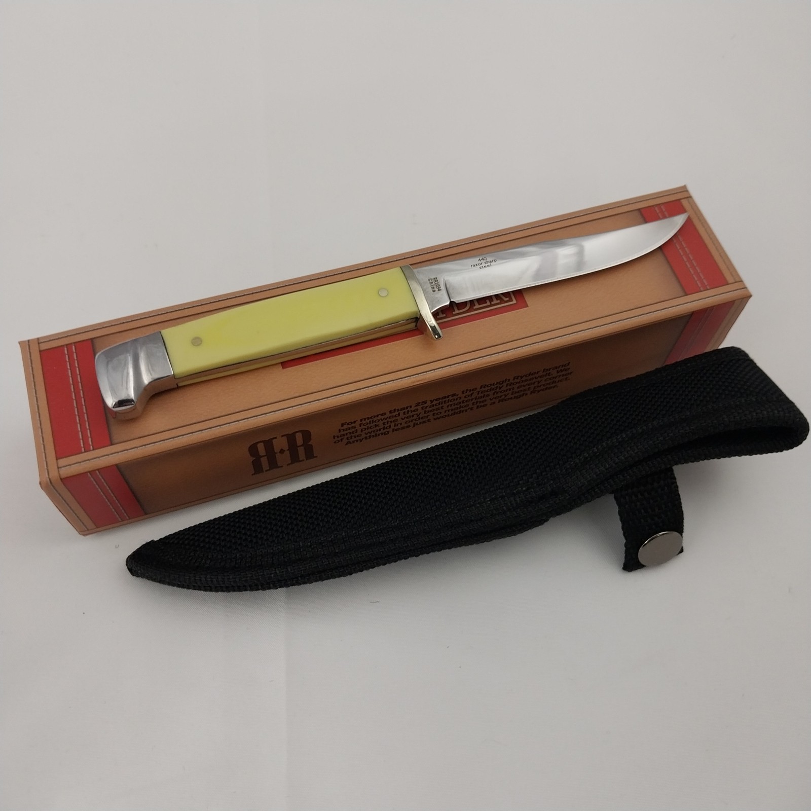 Rough Ryder Small Hunter Knife Yellow Fixed Blade + Sheath