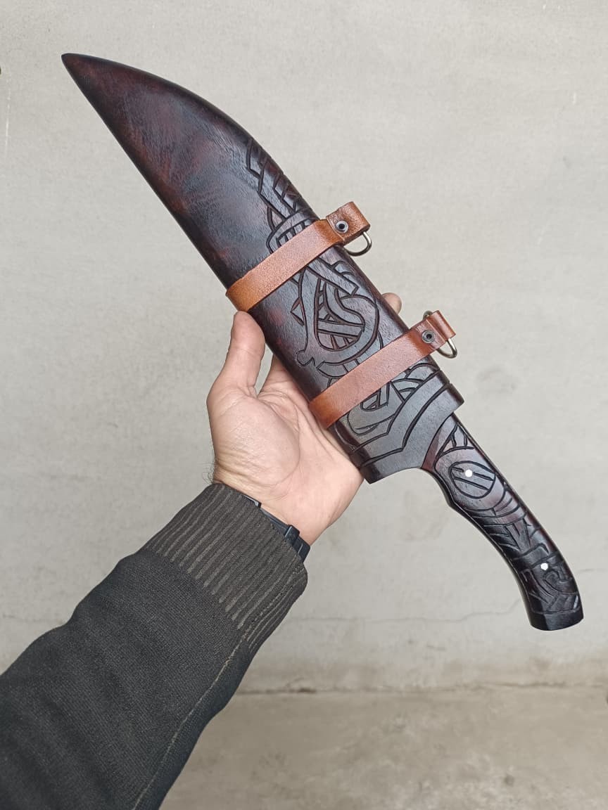 Handmade Viking Seax Knife – Carbon Steel Fixed Blade – Bushcraft & Camping Tool