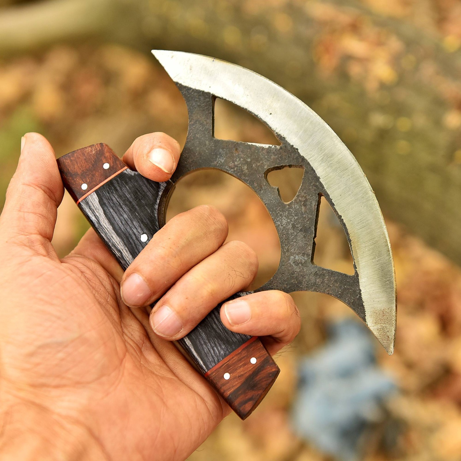 Carbon Steel Handmade Ulu Alaskan Fixed Blade Kitchen Outdoor Knife With Sheath