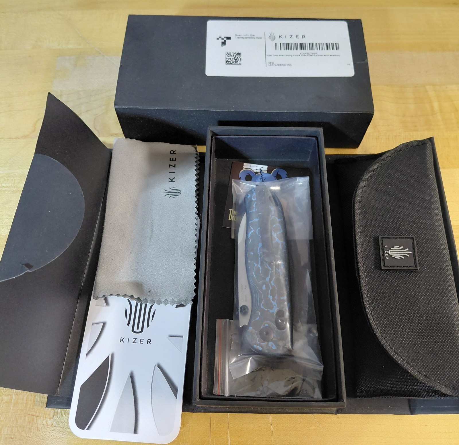 Kizer Drop Bear Ki3619A2 Elmax Arctic Storm FatCarbon Clutch Lock Knife NEW NIB