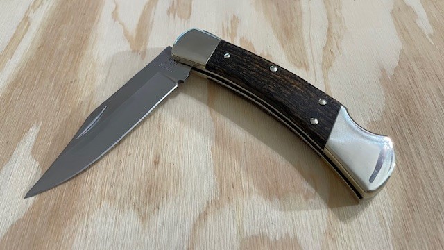 Buck 110USA Ebony WOOD Handle Folding Hunting Knife Lockback W/Leather Sheath-‘