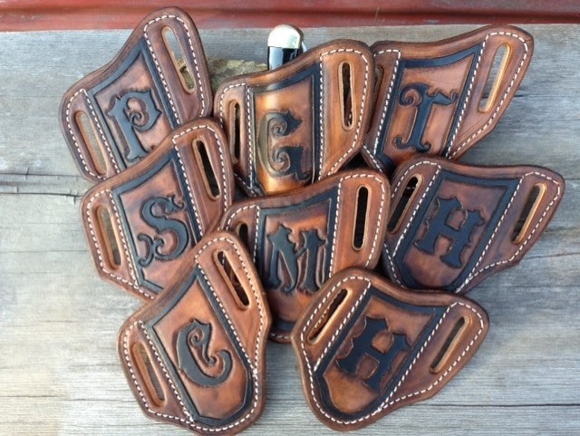 # 1 Seller ! MONOGRAMMED KNIFE SHEATHS FOR TRAPPER / STOCKMAN KNIVES