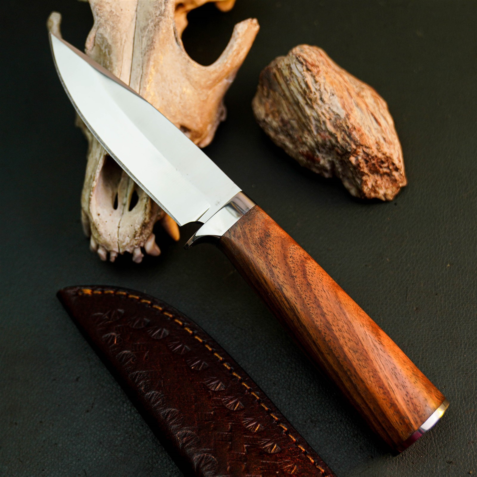 8.9″ Stainless Tactical Knife Half Tang Wood Handle Fixed Blade + Sheath