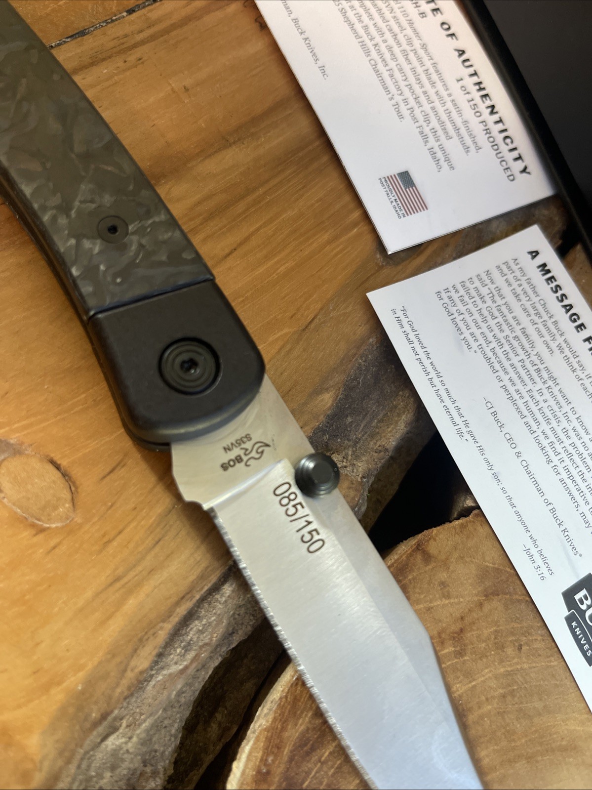 CJ BUCK Signed 110 Knife 2025 CARBON FIBER Sport Hunter USA S35VN BOS 1/150 Pro