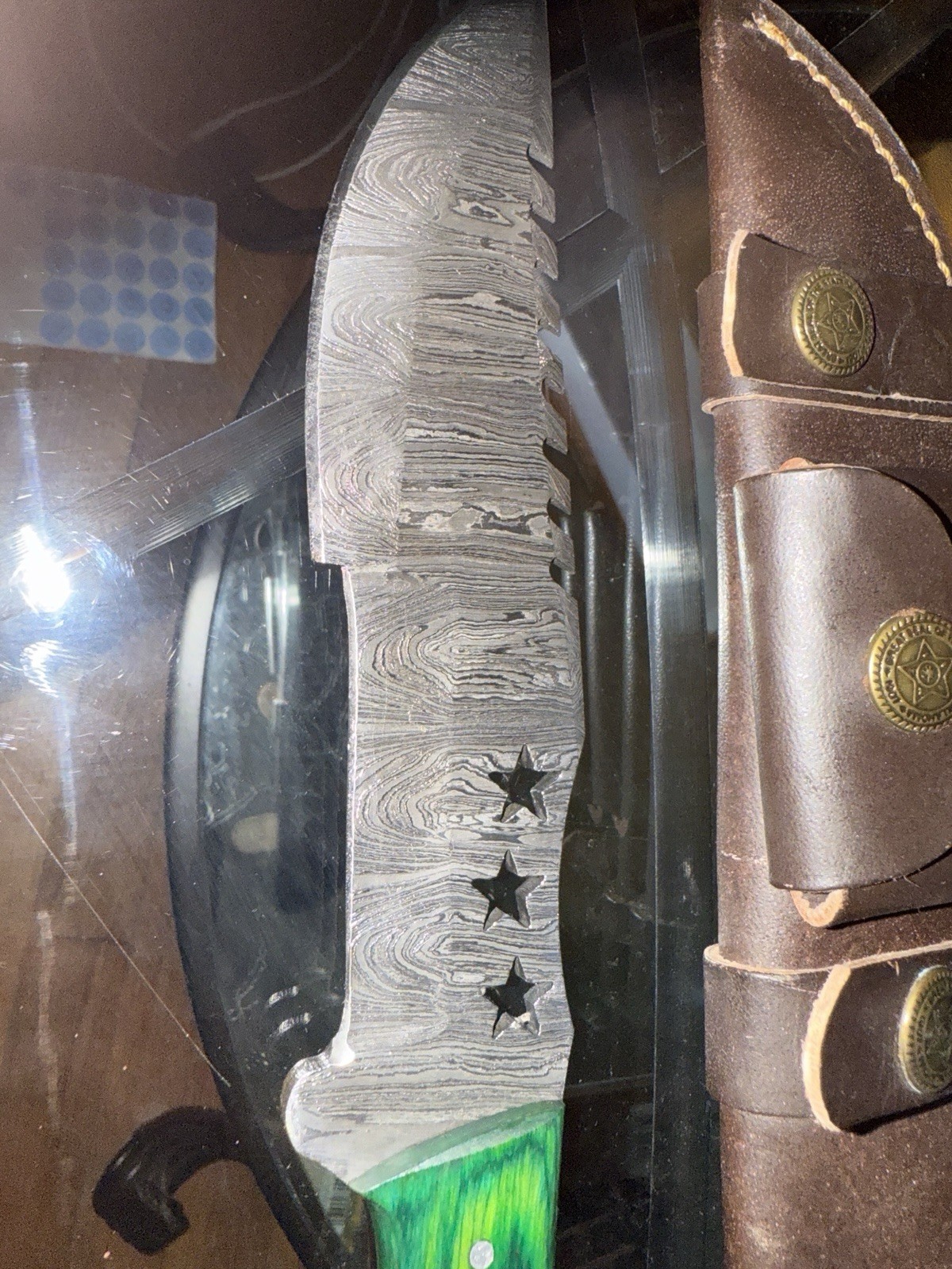 Louis Martin Knives Damascus Fixed Blade Hunting Knife 4.1-5in Wood Sheath