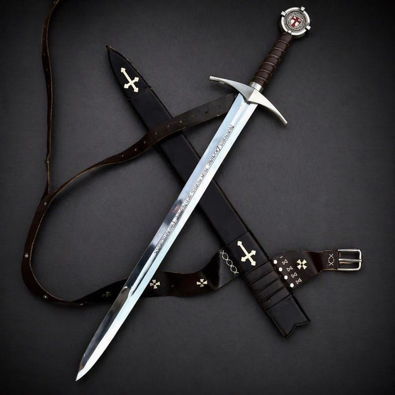Hand Forged Templar Knights Battle Ready Sword, Steel, Brass Guard & Pommel scab