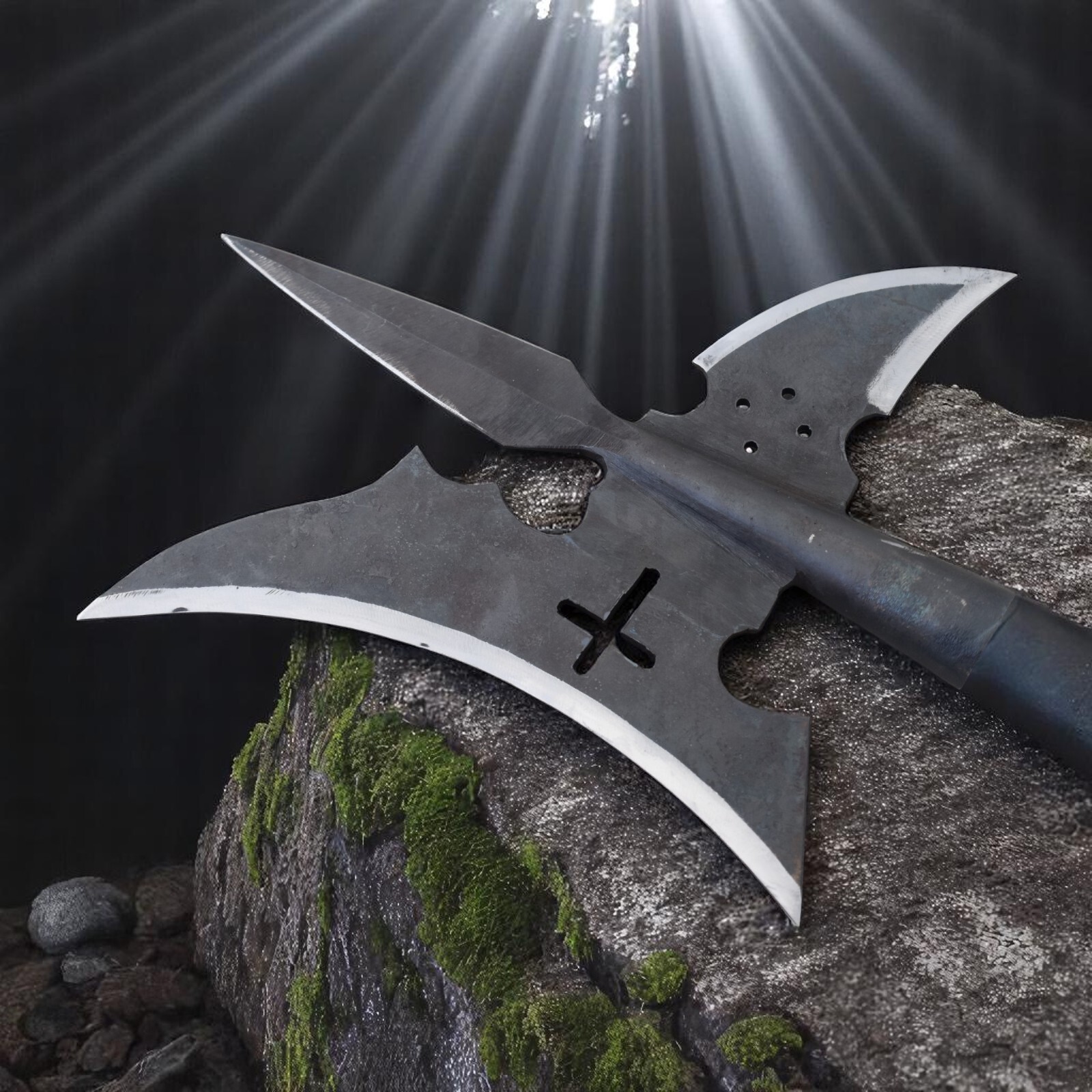 18 Century Hand Forged Medieval Halberd With Cross Design.