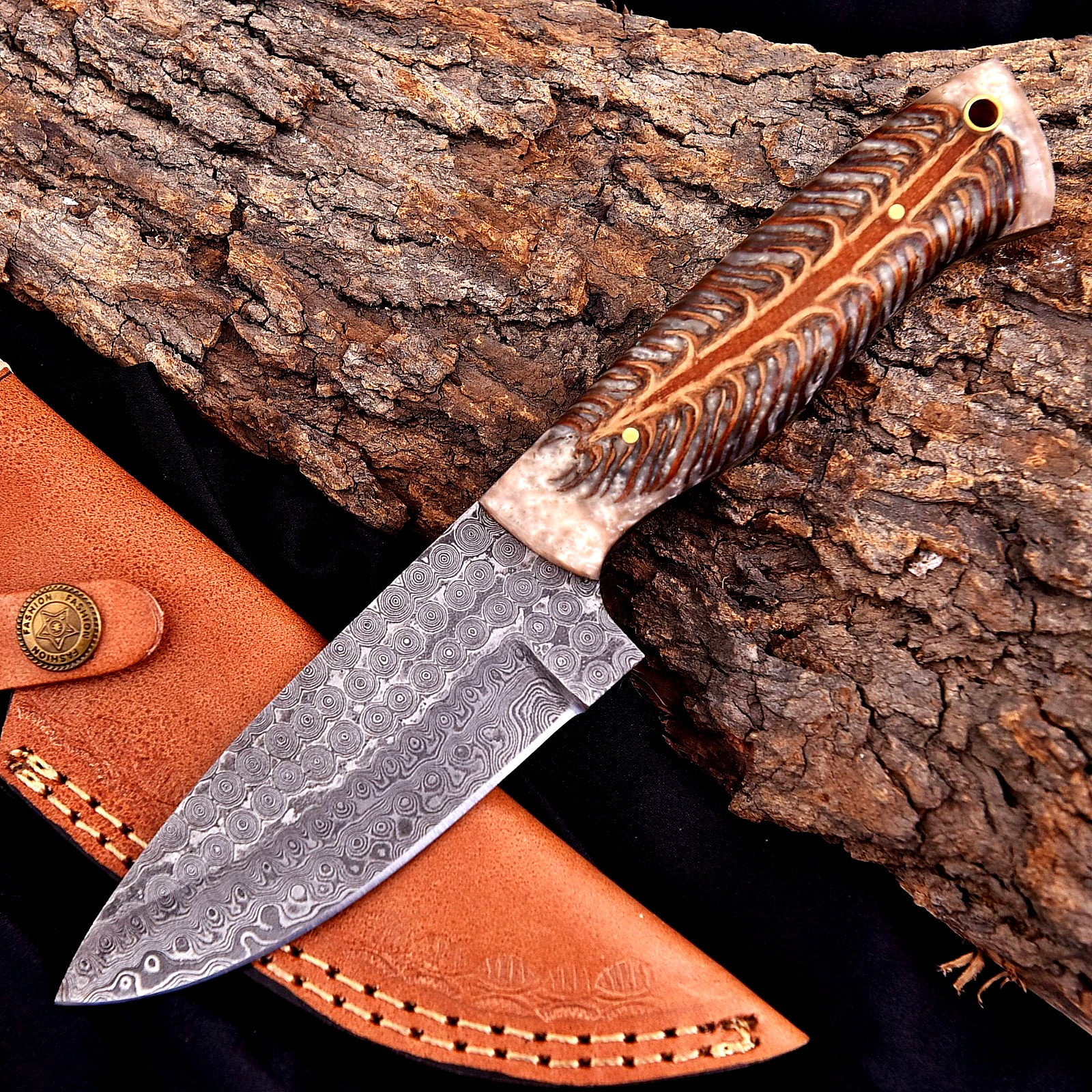 Custom HandMade Forged Damascus Steel Blade Hunting Survival Knife 2934
