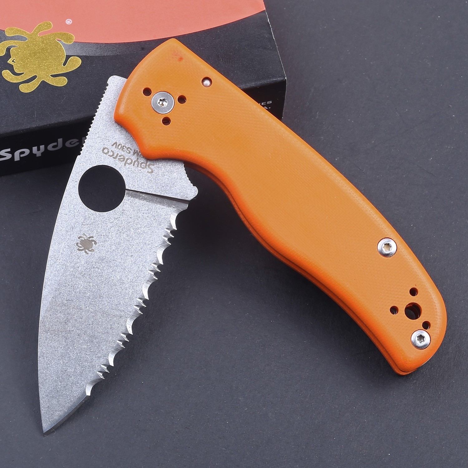 2026 Orange G10 Handle Thick Heavy Duty Pocket Knife Folding Serrated Blade