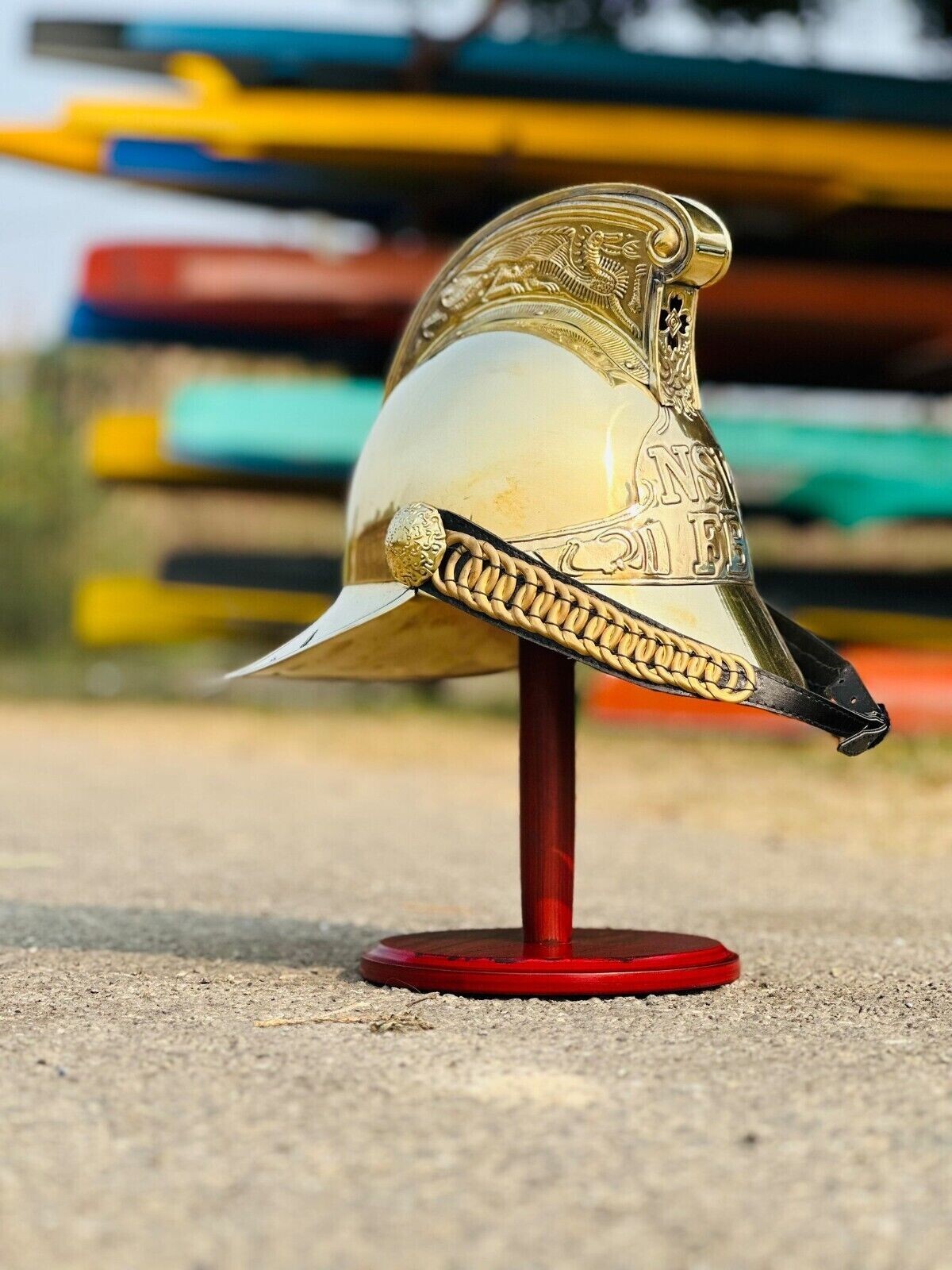 Napoleonic French Cavalry Helmet Shiny Brass Helmet with Free Wooden Stand