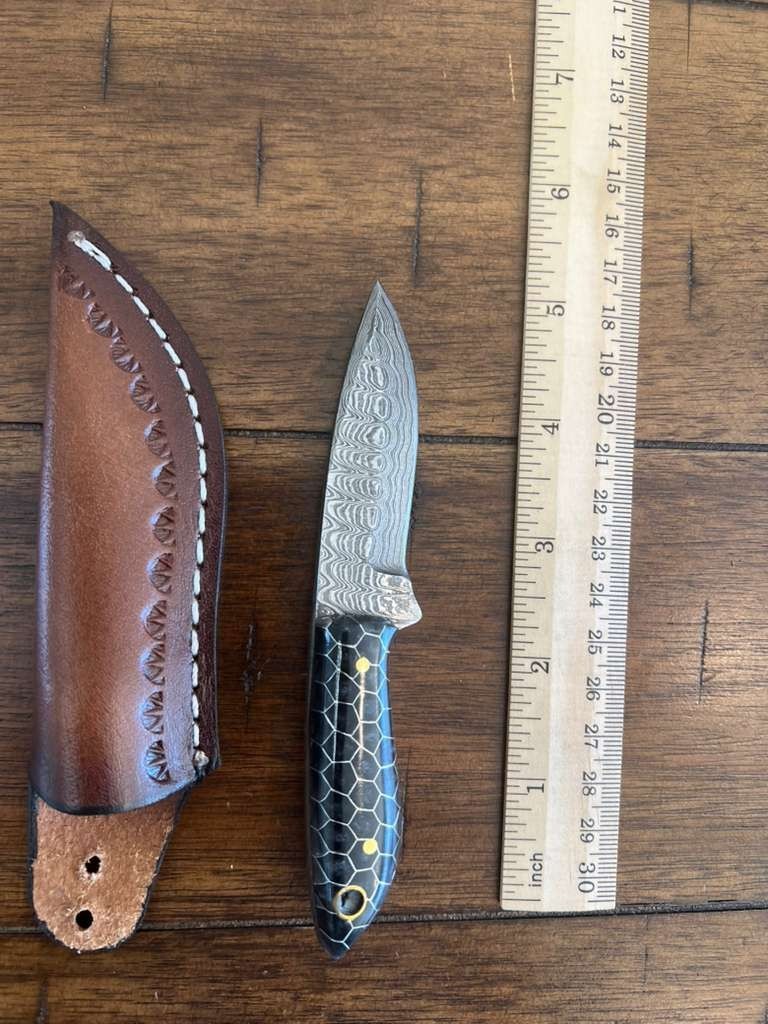 5.5″ CUSTOM EDC HANDMADE DAMASCUS NECK KNIFE W/ HONEYCOMB HANDLE & SHEATH 52.02