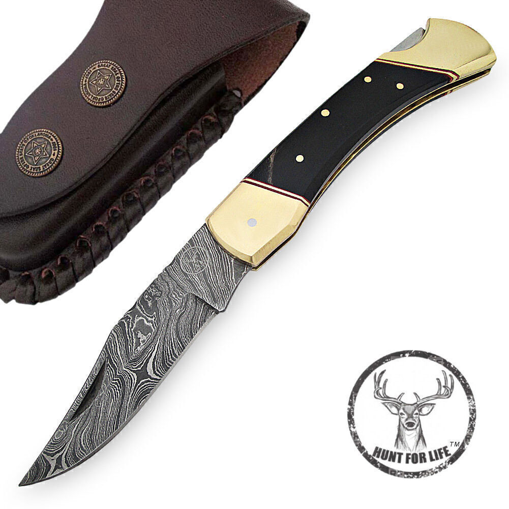 Lockback Folding Knife 9″ Steel Blade Black Pocket Knife for Hunting, Camping