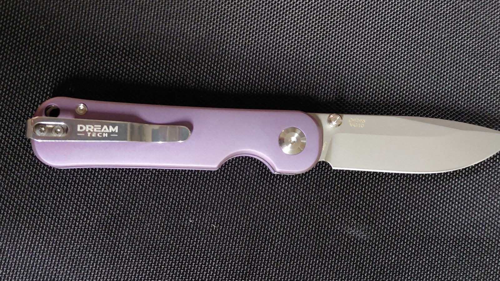 Dream Tech Knives #D4245/Purple Titanium Handle Button Lock VG 10 Blade.