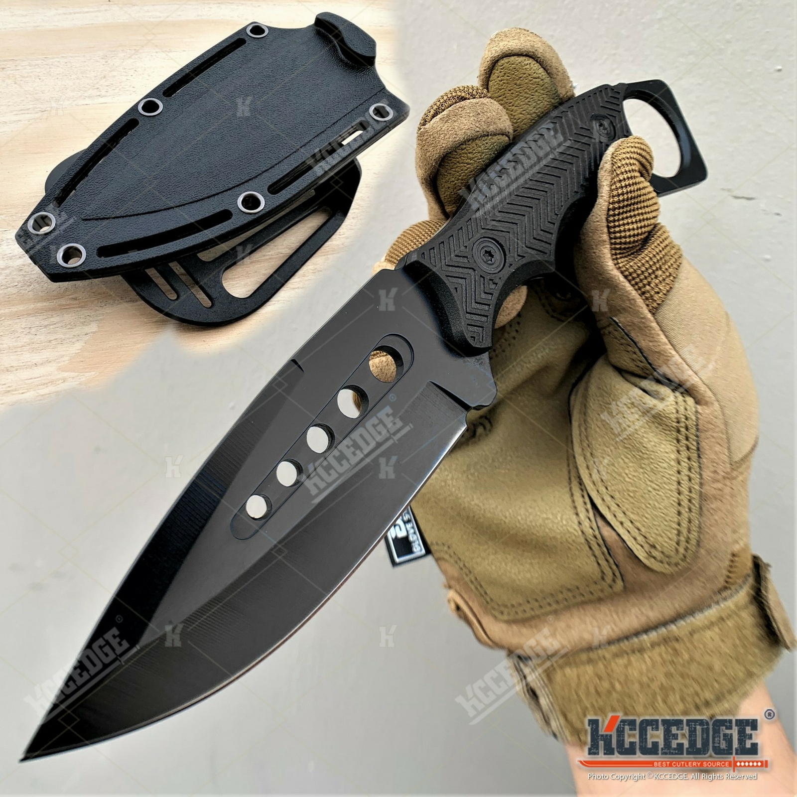 9″ FULL TANG FIXED BLADE KNIFE Kydex Sheath Hunting Knife Drop Point Blade