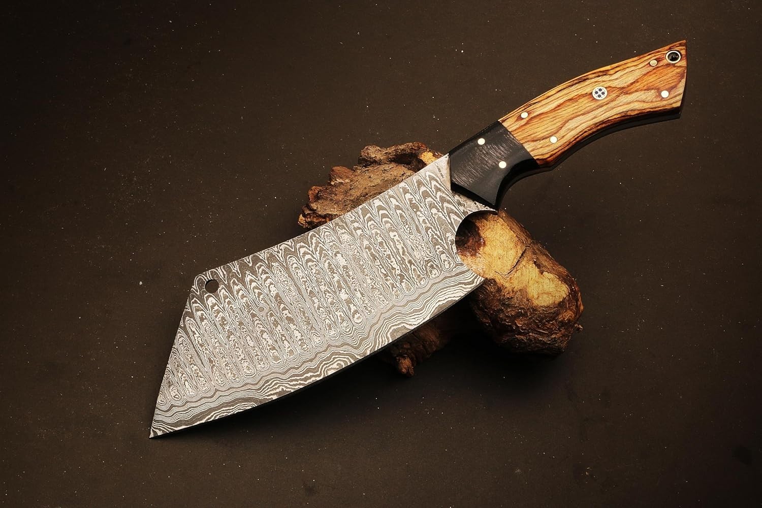 CUSTOM HANDMADE FORGED DAMASCUS STEEL CLEAVER MEAT CHOPPER BUTCHER KNIFE SHEATH.