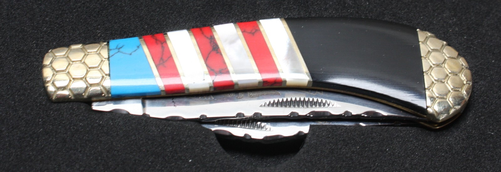 AMERICAN MINT AMRCN VALUES TRAPPER KNIFE MOTHER OF PEARL ABALENE NONE FAUX STONE