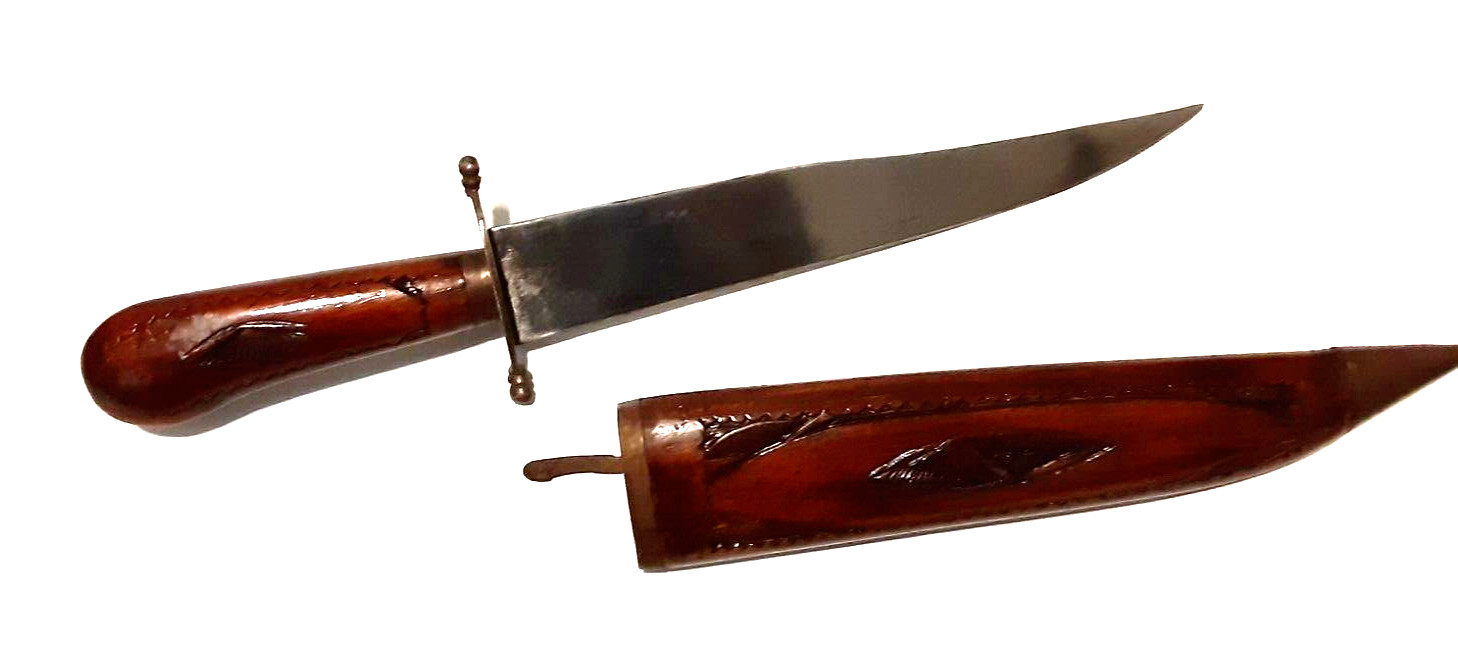 Vintage Dagger carved ornamented Wooden Handle & Sheath, Brass Lock and sheath .