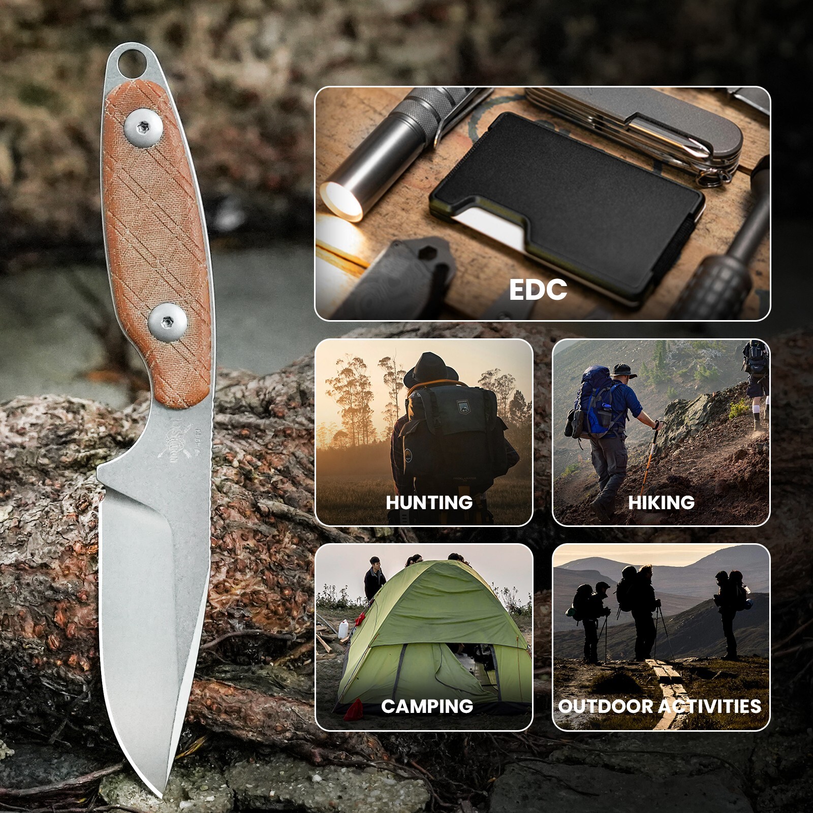 Kizer Muskrat Clip Point Fixed Knife 154CM Blade Micarta Handle+Sheath 1064C1