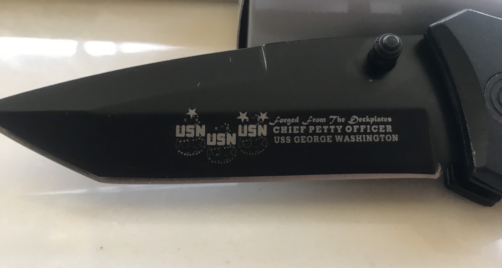 United States Military USN Black Blade Knife with Belt Clip