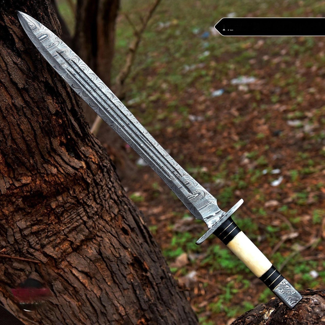 Hand Forged Damascus Steel Battle Ready Viking Sword With Sheath, Medieval Style