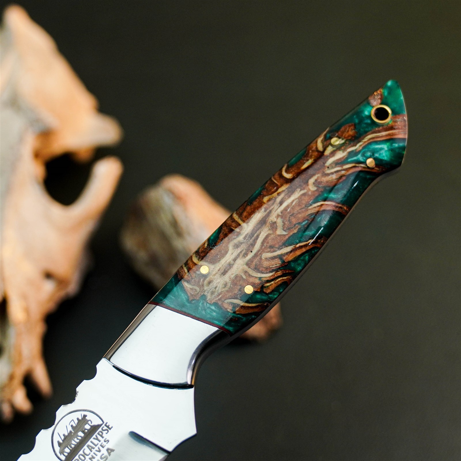 9.6″ Hunting EDC Stainless Knife Handmade Full Tang Resin Handle + Sheath