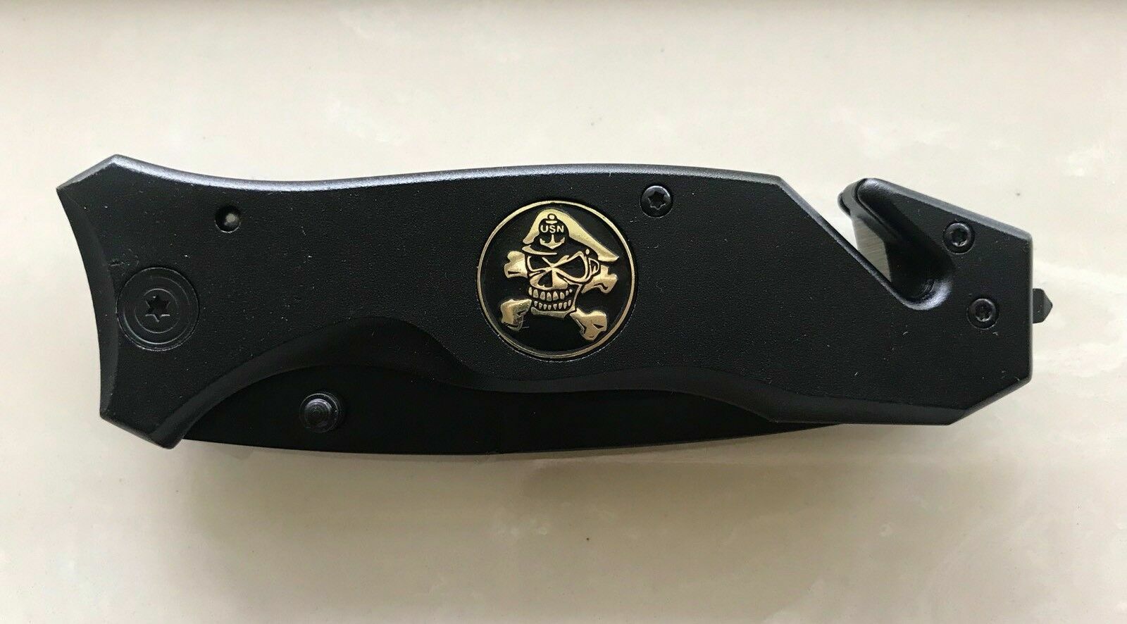 United States Military USN Black Blade Knife w/Belt Clip
