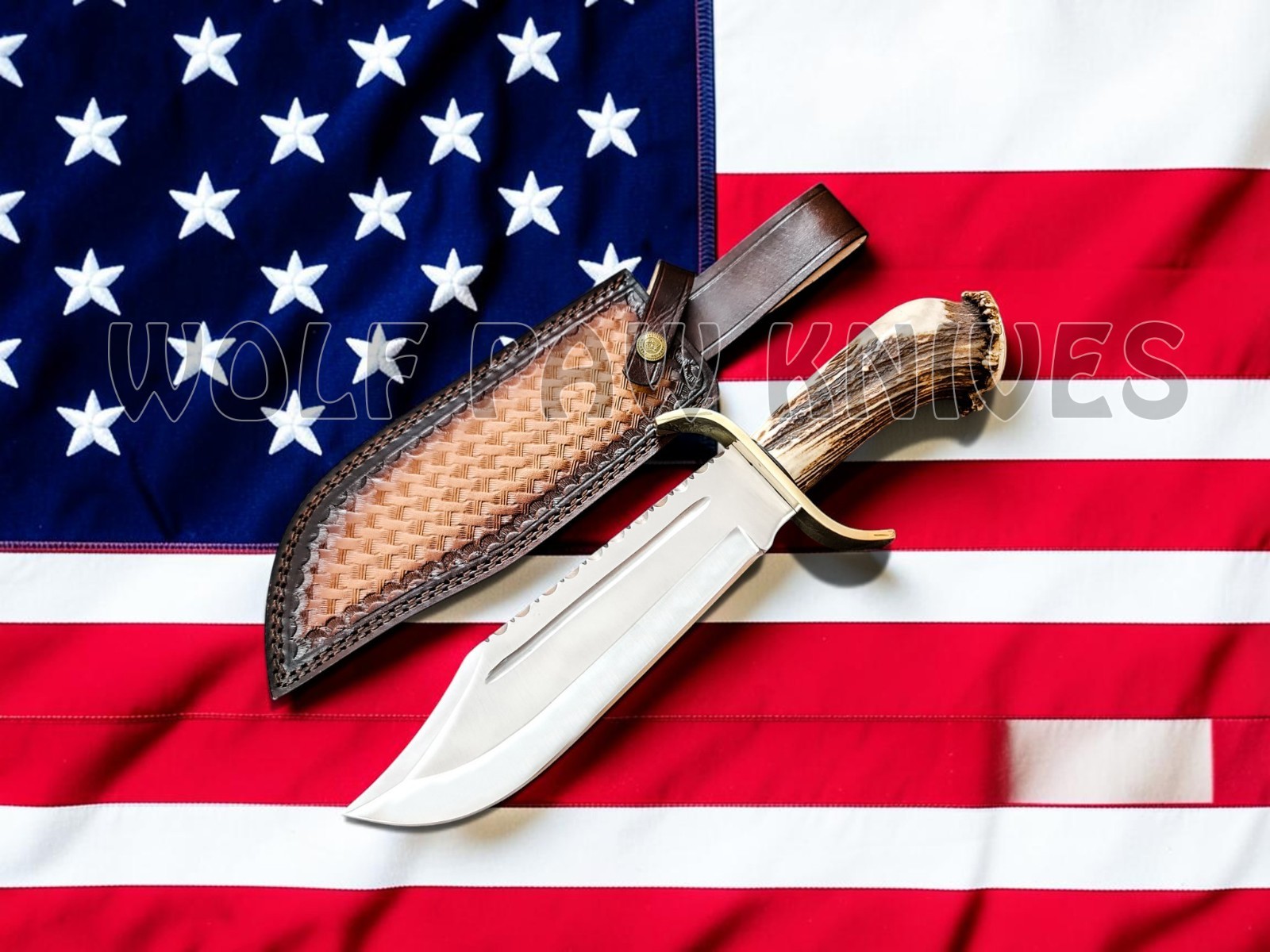 Handmade Hunting Bowie Knife | D2 Steel Blade with Stag Crown Antler Duty Paid