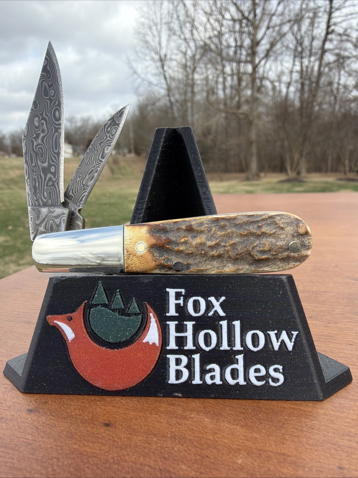 BEAR & SON INDIA STAG BONE DAMASCUS STEEL BCGS281D 1/2 BABY BARLOW KNIFE