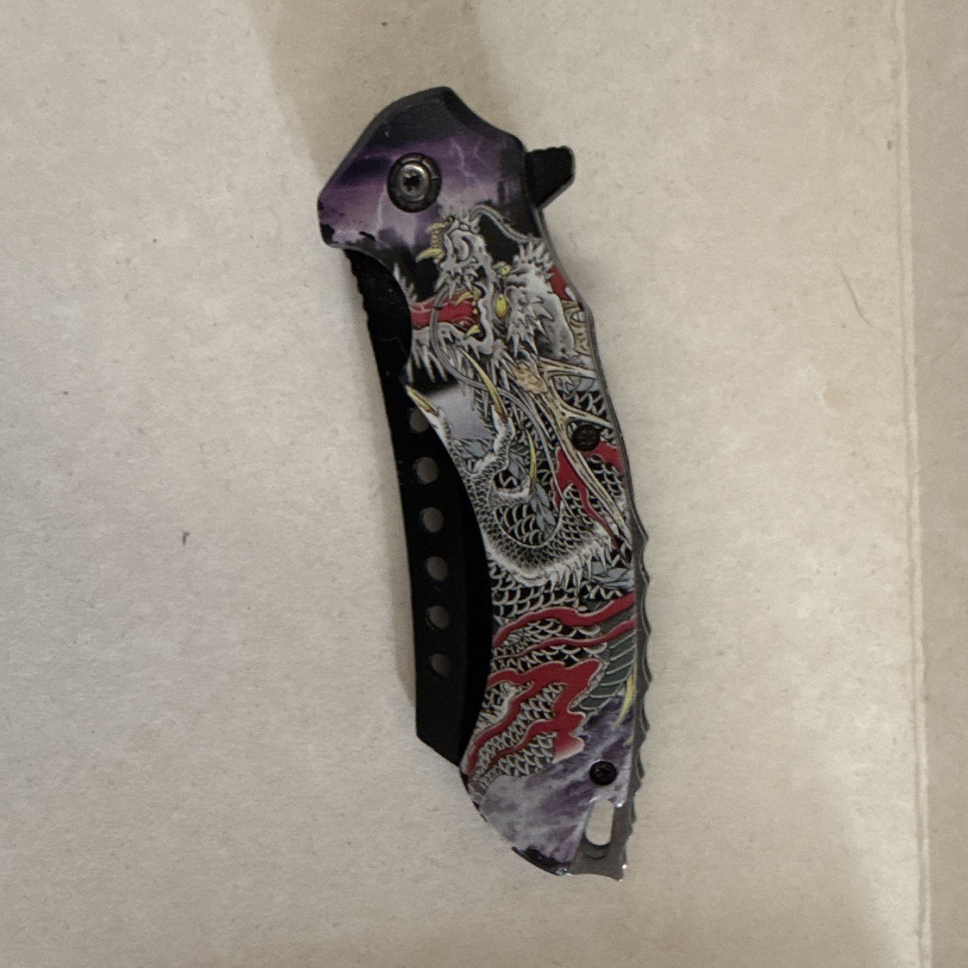 Dragon Graphic Handle Tanto Pocketknife, Manual Liner Lock 2.76-4in Blade