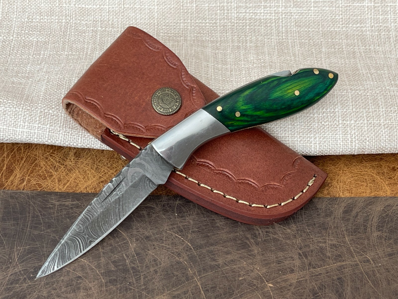 Damascus Folding Pocket Knife With Small Defects Handmade (See Description)