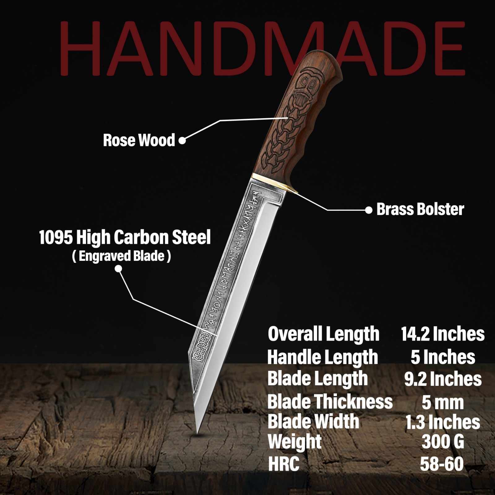 Hand Forged High Carbon Steel Engraved Blade Seax Knife Viking Style Hunting