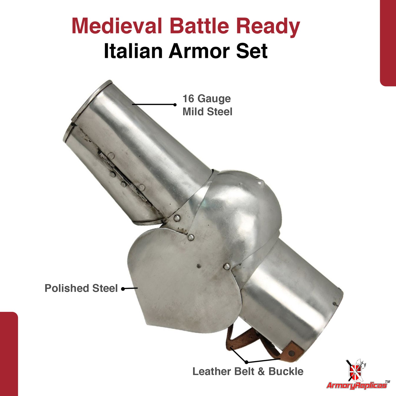 Medieval 15th Century Italian Arm Armor Set 16 Gauge Steel Combat Reenactment
