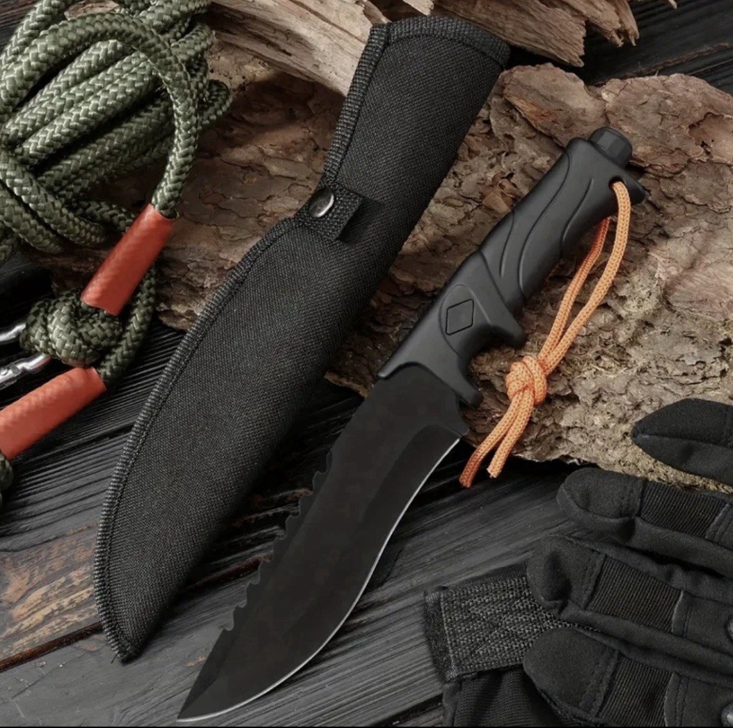 10.31 Inch Hunting Knives Steel Blade Black Knife Nylon Sheath Black Handle