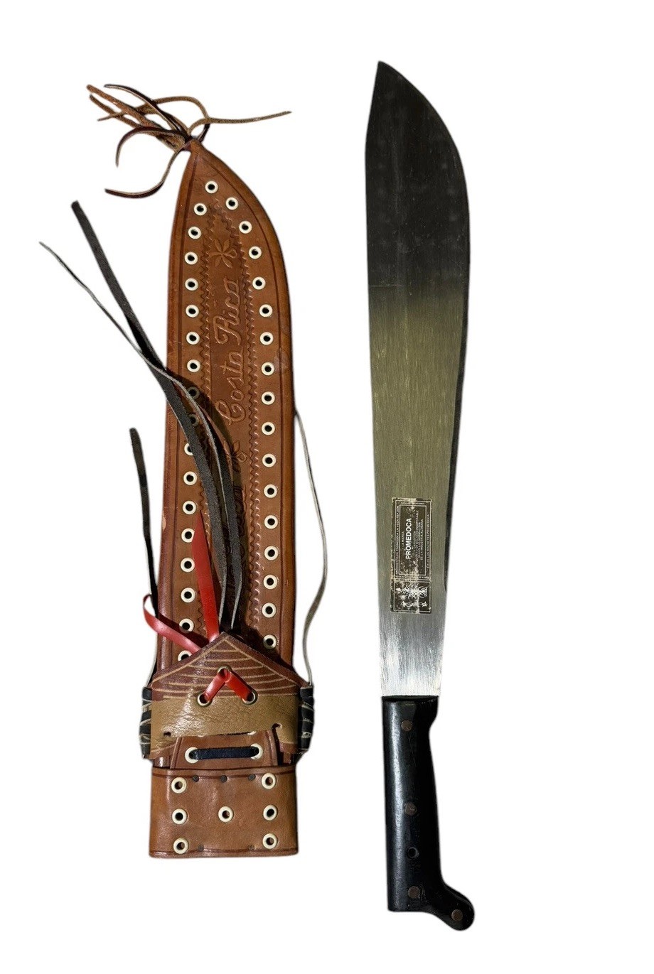 VTG La Marca Promedoca Machete 18 Inch With Ornate Tooled Leather Sheath