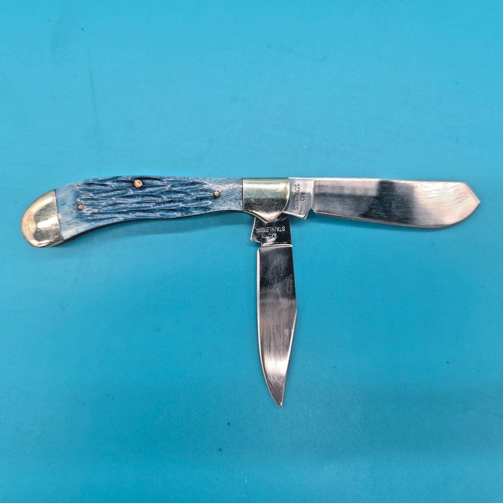 Steel Warrior Pocket Knife SW-111CBJ Blue Handle 2 Blade China