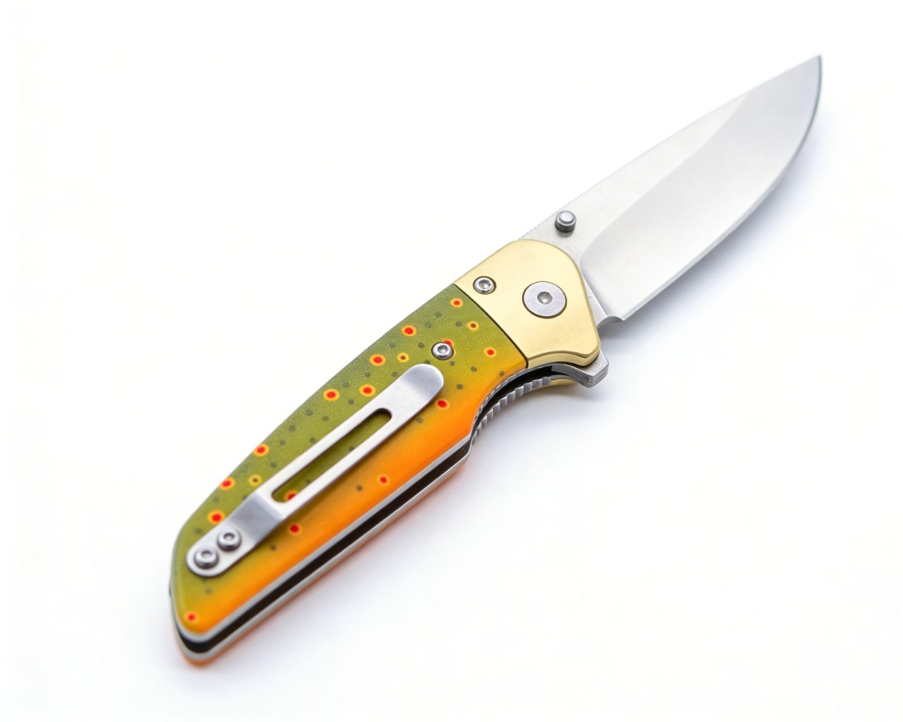 Graywolf RiverBorn Brown Trout Knife • D2 Steel • Brass Bolster • Custom Artwork