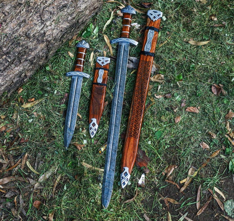 2 PCS Viking Collectible| Damascus Steel Viking Sword | Authentic Norseman Sword