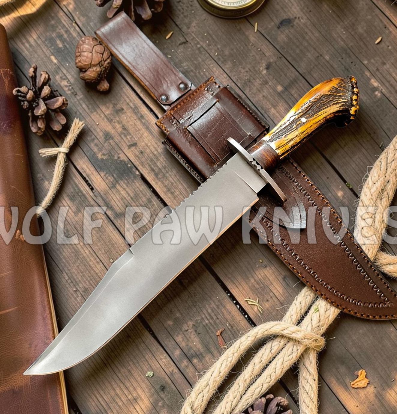 Handmade Hunting Bowie Knife | Carbon Steel Blade with Stag Antler Duty Paid USA