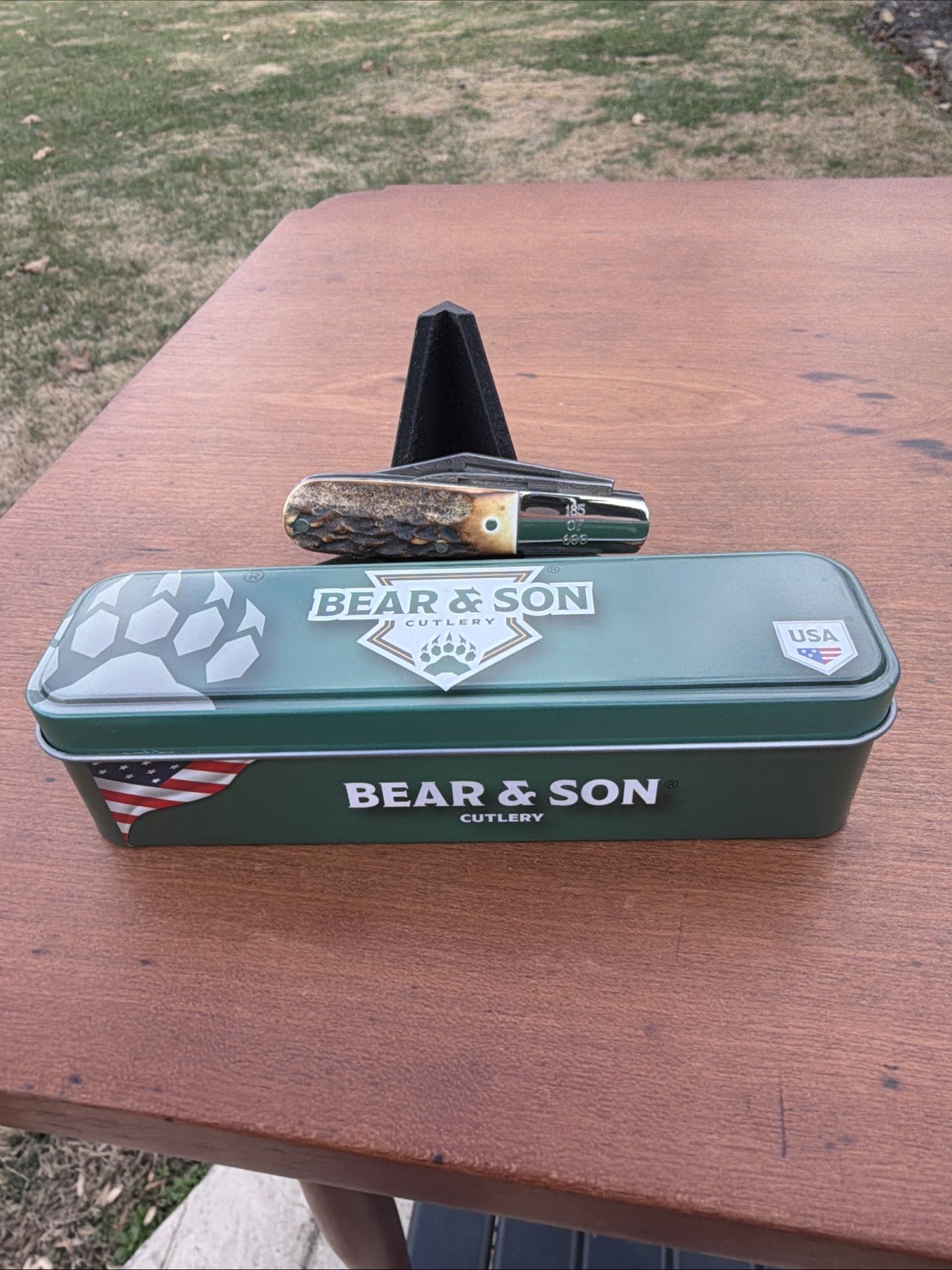BEAR & SON INDIA STAG BONE DAMASCUS STEEL BCGS281D 1/2 BABY BARLOW KNIFE